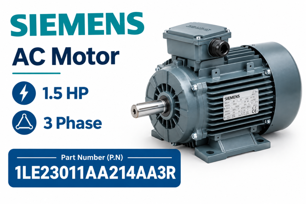 Siemens AC Motor 1.5 HP 3 Phase with part number 1LE23011AA214AA3R