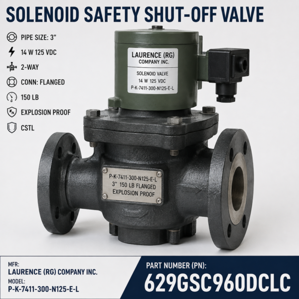 LAURENCE (RG) COMPANY INC. Solenoid Safety Shut-Off Valve P-K-7411-300-N125-E-L PN 629GSC960DCLC