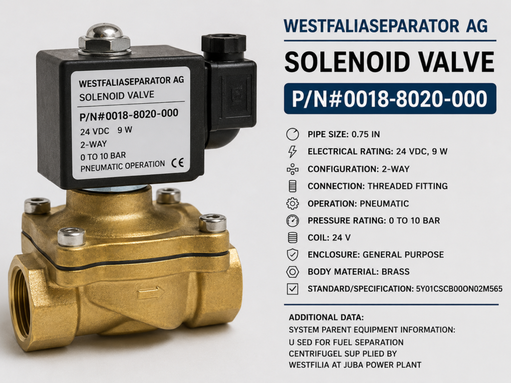 Westfalia solenoid valve P/N#0018-8020-000