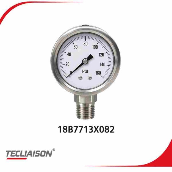 Pressure Gauge 18B7713X082 with 0–160 PSI dial and stainless steel body