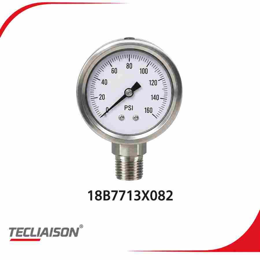 Pressure Gauge 18B7713X082 with 0–160 PSI dial and stainless steel body