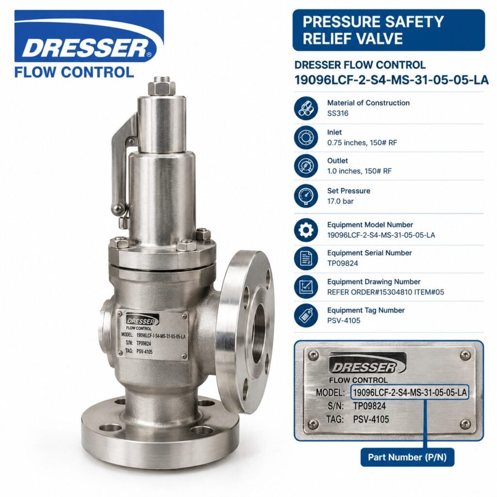 DRESSER FLOW CONTROL Pressure Safety Relief Valve, model 19096LCF-2-S4-MS-31-05-05-LA