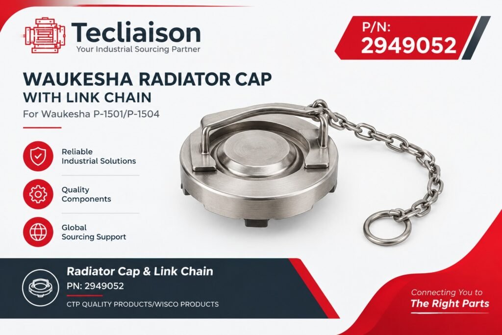 Waukesha radiator cap and link chain, part number 2949052, with stainless steel cap details