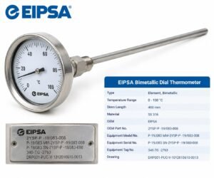 EIPSA bimetallic dial thermometer part number 2YSP-P -19/083-008