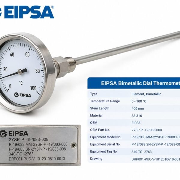 EIPSA bimetallic dial thermometer part number 2YSP-P -19/083-008