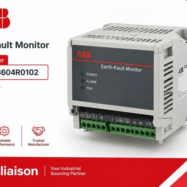 ABB Earth-Fault Monitor industrial component, part number 3BHE003604R0102, with Tecliaison branding.
