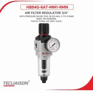 IMI NORGREN air filter regulator model HB84G-6AT-MM1-RMN with 0 to 10 bar pressure gauge