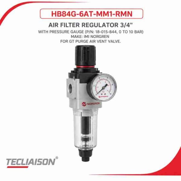IMI NORGREN air filter regulator model HB84G-6AT-MM1-RMN with 0 to 10 bar pressure gauge