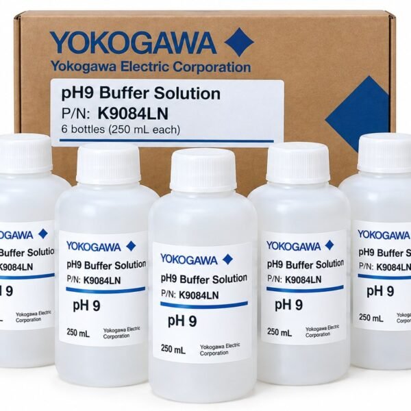 Yokogawa pH9 buffer solution K9084LN for pH analyzer calibration, six 250 mL polyethylene bottles