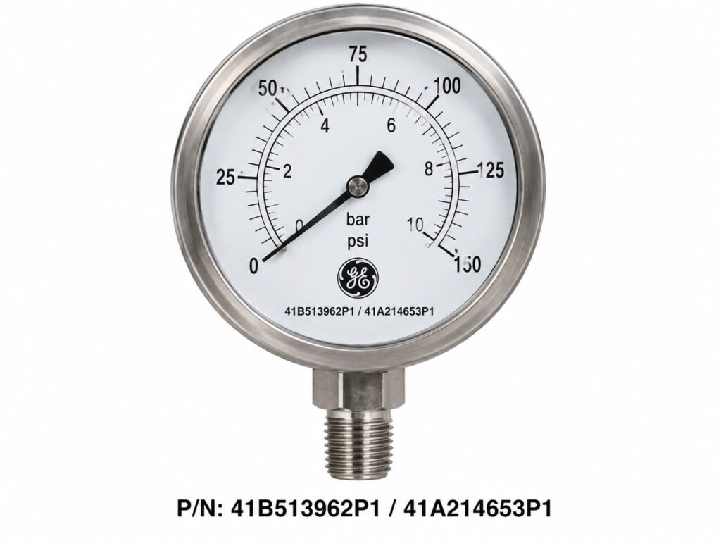 GE pressure gauge 41B513962P1 / 41A214653P1 with 0–150 psi (0–10 bar) range