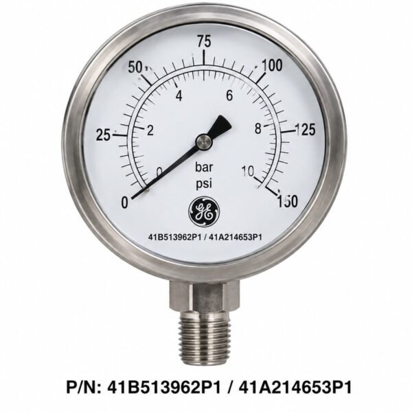 GE pressure gauge 41B513962P1 / 41A214653P1 with 0–150 psi (0–10 bar) range
