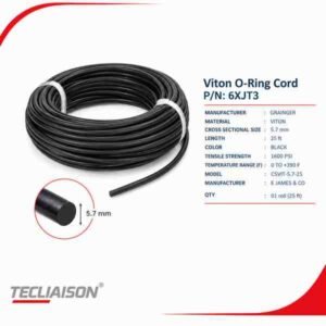Viton O-ring cord 6XJT3, black, 5.7 mm cross-section, 25 ft roll